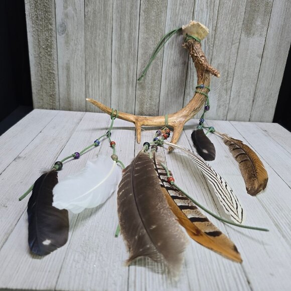 Handcrafted Natural Dreamcatcher Gemstone, Feather, and Deer Antler Unique Decor - Picture 5 of 8